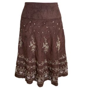 Kudu Vintage Embroidered & Beaded Bohemian Faux Suede Full Skirt Size Medium NWT